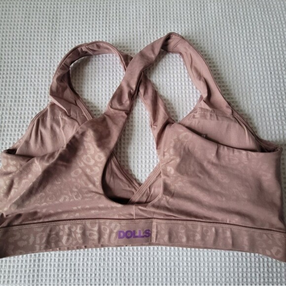 Rebdolls Women's FLAUNT IT leopard plunge V neck sports Bra Plus size 2X mauve - Picture 5 of 12